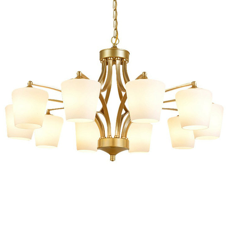 Retro Tapered Shade Chandelier Light Cream Glass Hanging Lighting for Dining Room Clearhalo 'Ceiling Lights' 'Chandeliers' Lighting' options 2092029