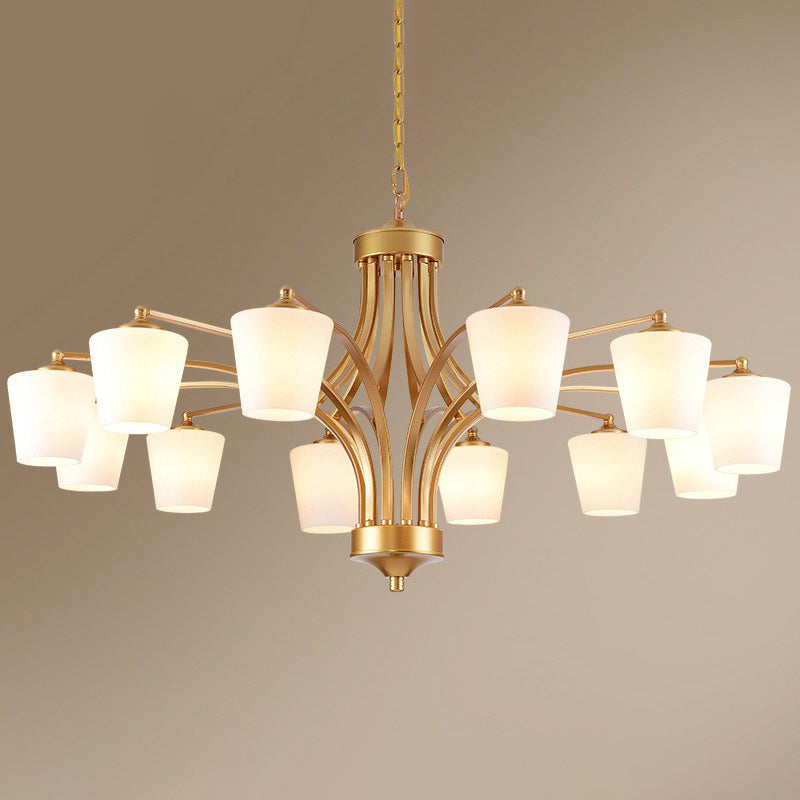 Retro Tapered Shade Chandelier Light Cream Glass Hanging Lighting for Dining Room Clearhalo 'Ceiling Lights' 'Chandeliers' Lighting' options 2092030