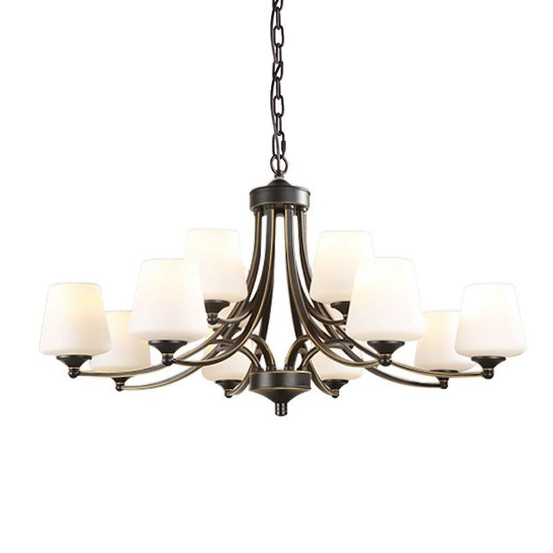 Tapered Shade White Frost Glass Suspension Light Rustic Living Room Chandelier Light Clearhalo 'Ceiling Lights' 'Chandeliers' Lighting' options 2092034