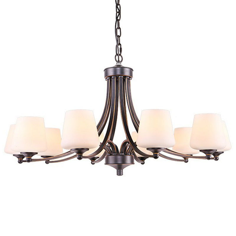 Tapered Shade White Frost Glass Suspension Light Rustic Living Room Chandelier Light 10 Black Clearhalo 'Ceiling Lights' 'Chandeliers' Lighting' options 2092035_61af238f-25a3-418a-9c4b-5519c18c9113