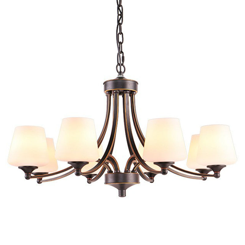 Tapered Shade White Frost Glass Suspension Light Rustic Living Room Chandelier Light 6 Black Clearhalo 'Ceiling Lights' 'Chandeliers' Lighting' options 2092038_540a0eba-d5b7-4749-a10f-9c2a74dadedd