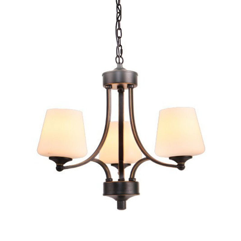 Tapered Shade White Frost Glass Suspension Light Rustic Living Room Chandelier Light Clearhalo 'Ceiling Lights' 'Chandeliers' Lighting' options 2092041