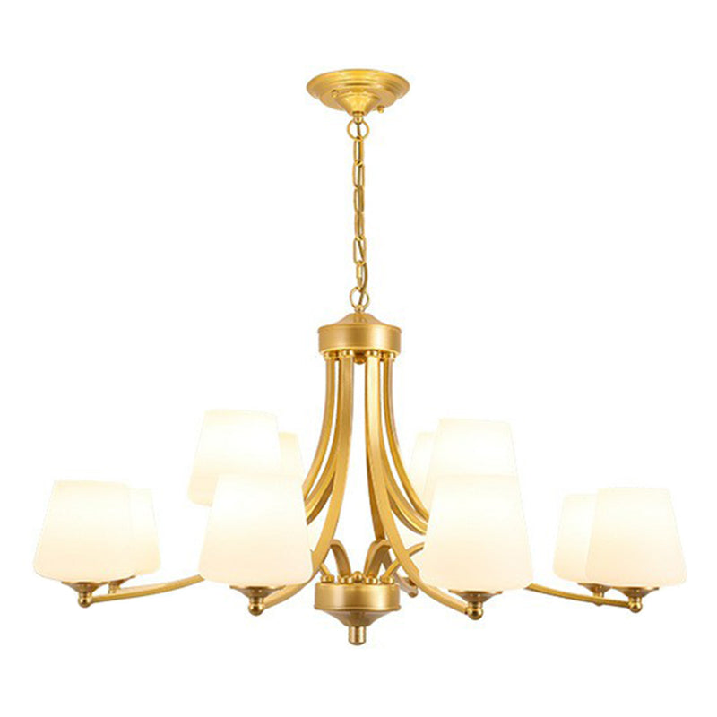 Tapered Shade White Frost Glass Suspension Light Rustic Living Room Chandelier Light 12 Gold Clearhalo 'Ceiling Lights' 'Chandeliers' Lighting' options 2092042_3087a7be-6434-462b-a077-e06d4a786440