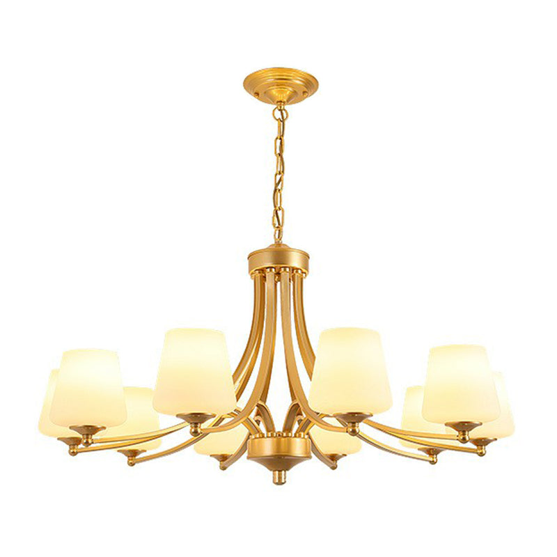 Tapered Shade White Frost Glass Suspension Light Rustic Living Room Chandelier Light 10 Gold Clearhalo 'Ceiling Lights' 'Chandeliers' Lighting' options 2092043_24a32c8a-47d6-4260-8615-78633f4777e5