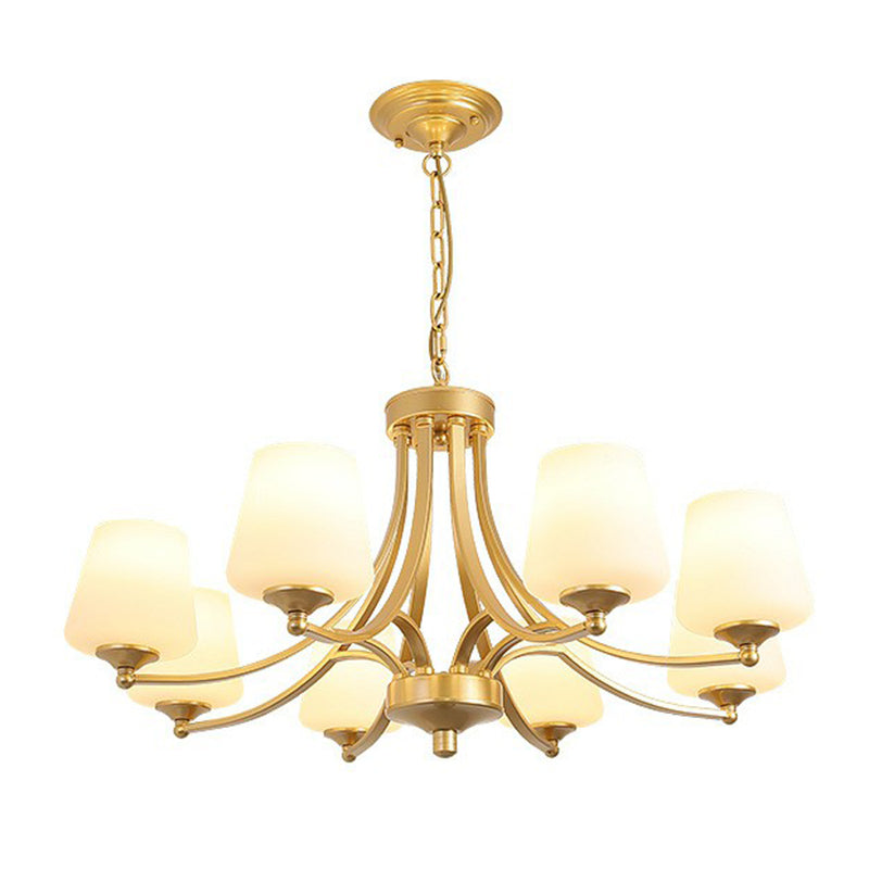 Tapered Shade White Frost Glass Suspension Light Rustic Living Room Chandelier Light 8 Gold Clearhalo 'Ceiling Lights' 'Chandeliers' Lighting' options 2092044_d8d93c9c-c2bd-4270-817f-5bf3b77c8758