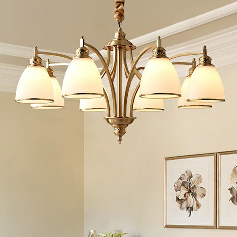 Gold Bell Chandelier Lighting Classic Cream Glass Living Room Pendant Light Fixture Clearhalo 'Ceiling Lights' 'Chandeliers' Lighting' options 2092048