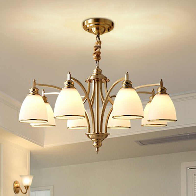 Gold Bell Chandelier Lighting Classic Cream Glass Living Room Pendant Light Fixture Clearhalo 'Ceiling Lights' 'Chandeliers' Lighting' options 2092049