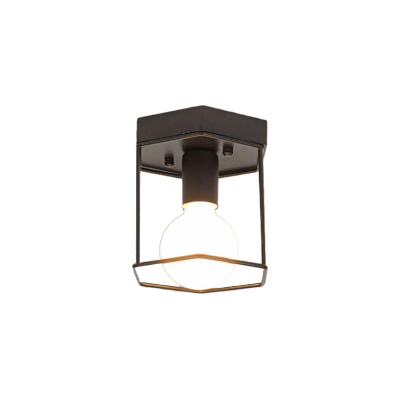 1 Light Metal Flush Light Fixture Black/White Industrial Triangle/Hexagon Living Room Ceiling Lighting Clearhalo 'Ceiling Lights' 'Close To Ceiling Lights' 'Close to ceiling' 'Semi-flushmount' Lighting' 209205