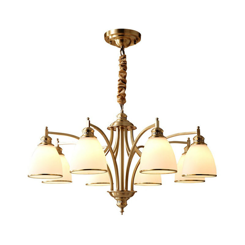 Gold Bell Chandelier Lighting Classic Cream Glass Living Room Pendant Light Fixture Clearhalo 'Ceiling Lights' 'Chandeliers' Lighting' options 2092050