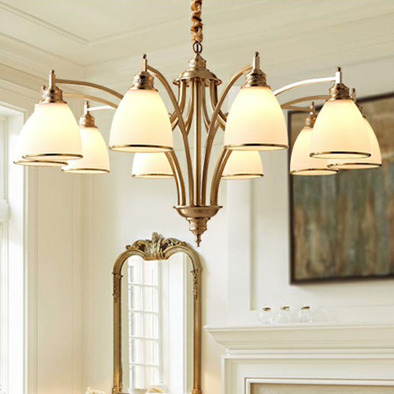 Gold Bell Chandelier Lighting Classic Cream Glass Living Room Pendant Light Fixture 10 Gold Clearhalo 'Ceiling Lights' 'Chandeliers' Lighting' options 2092051_11d7dd96-a545-43bf-90ec-1b3a1b5a9816