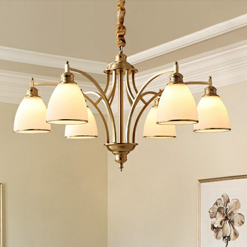 Gold Bell Chandelier Lighting Classic Cream Glass Living Room Pendant Light Fixture Clearhalo 'Ceiling Lights' 'Chandeliers' Lighting' options 2092052