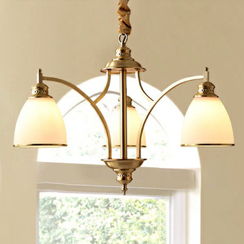 Gold Bell Chandelier Lighting Classic Cream Glass Living Room Pendant Light Fixture Clearhalo 'Ceiling Lights' 'Chandeliers' Lighting' options 2092053