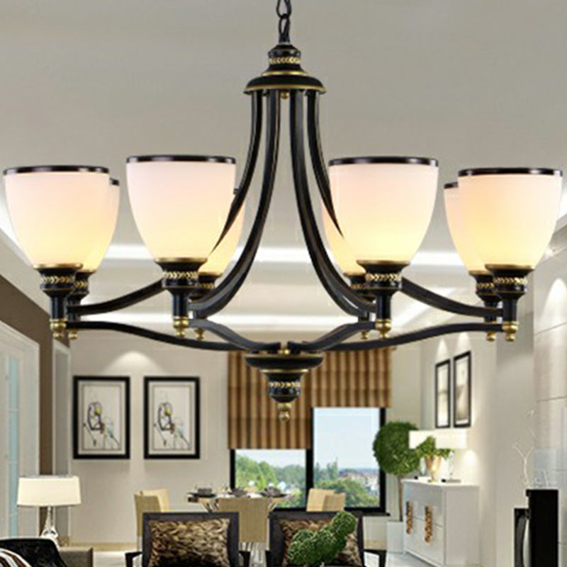 Bell Living Room Ceiling Lighting Traditional Opal Glass Black Chandelier Light Fixture Clearhalo 'Ceiling Lights' 'Chandeliers' Lighting' options 2092054