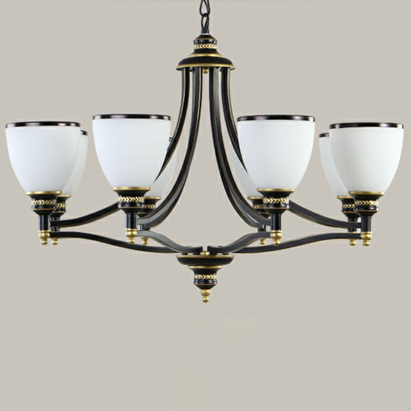 Bell Living Room Ceiling Lighting Traditional Opal Glass Black Chandelier Light Fixture Clearhalo 'Ceiling Lights' 'Chandeliers' Lighting' options 2092055