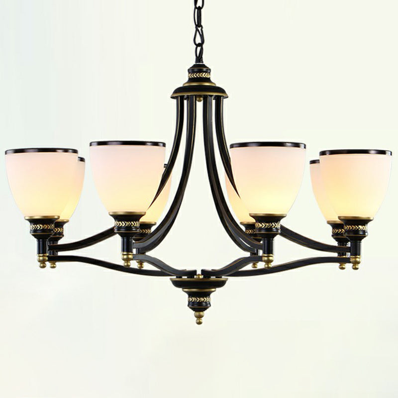 Bell Living Room Ceiling Lighting Traditional Opal Glass Black Chandelier Light Fixture Clearhalo 'Ceiling Lights' 'Chandeliers' Lighting' options 2092056