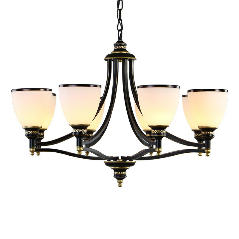 Bell Living Room Ceiling Lighting Traditional Opal Glass Black Chandelier Light Fixture Clearhalo 'Ceiling Lights' 'Chandeliers' Lighting' options 2092058