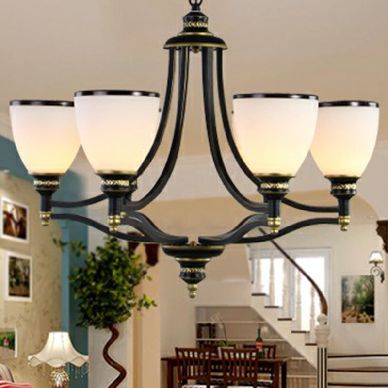 Bell Living Room Ceiling Lighting Traditional Opal Glass Black Chandelier Light Fixture Clearhalo 'Ceiling Lights' 'Chandeliers' Lighting' options 2092059