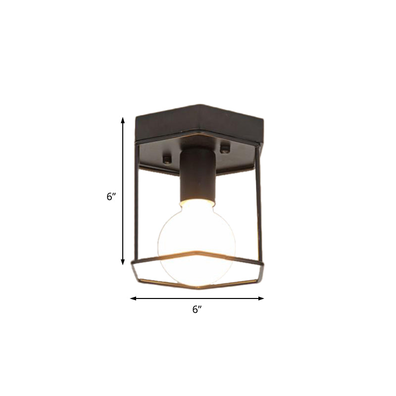 1 Light Metal Flush Light Fixture Black/White Industrial Triangle/Hexagon Living Room Ceiling Lighting Clearhalo 'Ceiling Lights' 'Close To Ceiling Lights' 'Close to ceiling' 'Semi-flushmount' Lighting' 209206