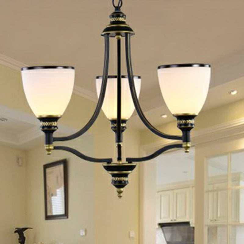 Bell Living Room Ceiling Lighting Traditional Opal Glass Black Chandelier Light Fixture Clearhalo 'Ceiling Lights' 'Chandeliers' Lighting' options 2092061