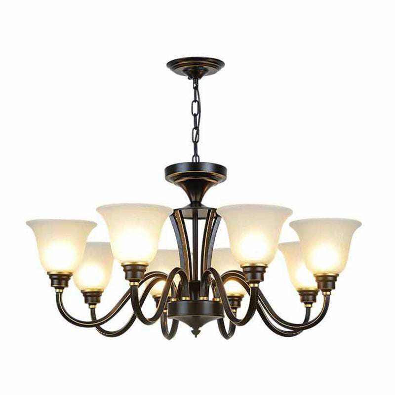 Rustic Bell Shaped Suspension Light Cream Glass Chandelier Lighting for Dining Room Clearhalo 'Ceiling Lights' 'Chandeliers' Lighting' options 2092082