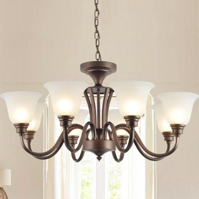 Bell Frost Glass Ceiling Lighting Traditional Living Room Chandelier Light Fixture in Brown Clearhalo 'Ceiling Lights' 'Chandeliers' Lighting' options 2092093