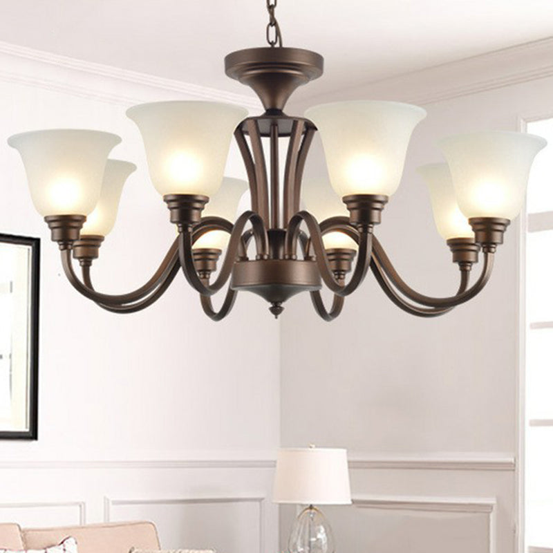 Bell Frost Glass Ceiling Lighting Traditional Living Room Chandelier Light Fixture in Brown Clearhalo 'Ceiling Lights' 'Chandeliers' Lighting' options 2092094