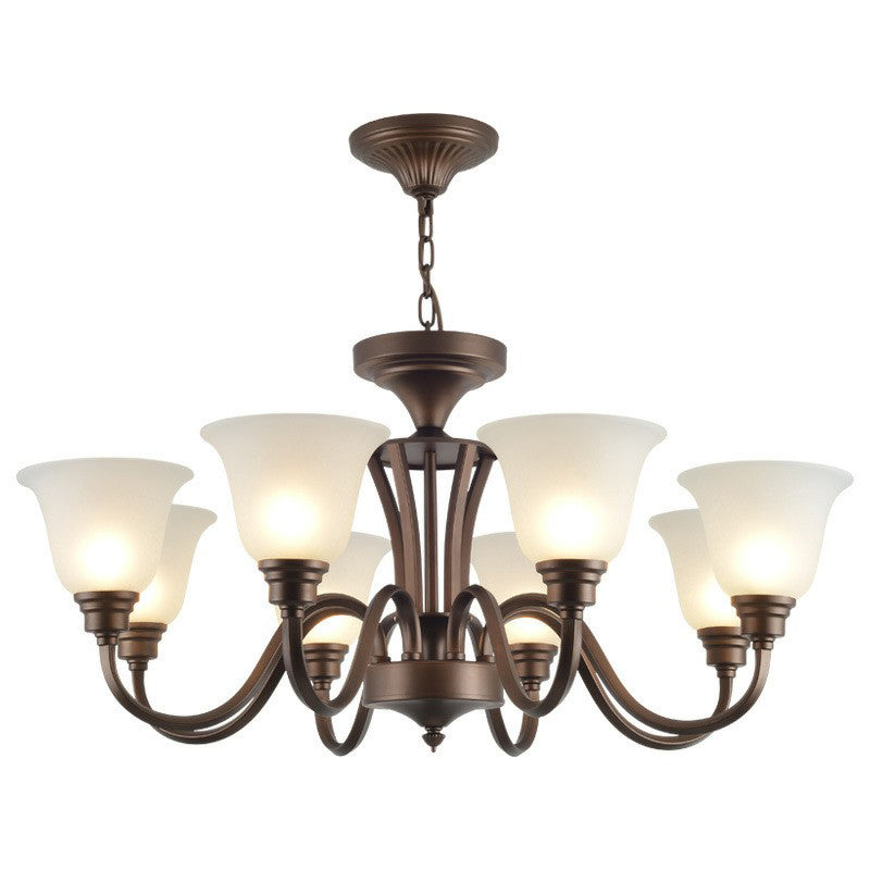 Bell Frost Glass Ceiling Lighting Traditional Living Room Chandelier Light Fixture in Brown Clearhalo 'Ceiling Lights' 'Chandeliers' Lighting' options 2092097