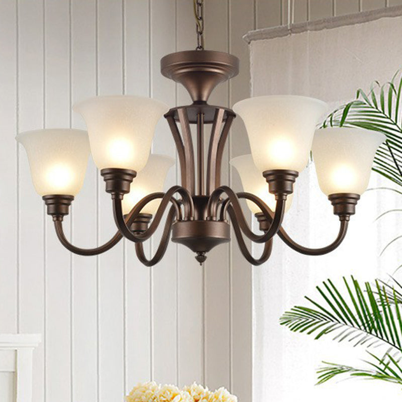 Bell Frost Glass Ceiling Lighting Traditional Living Room Chandelier Light Fixture in Brown Clearhalo 'Ceiling Lights' 'Chandeliers' Lighting' options 2092098