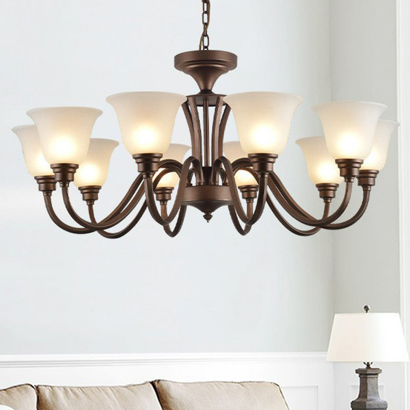 Bell Frost Glass Ceiling Lighting Traditional Living Room Chandelier Light Fixture in Brown Clearhalo 'Ceiling Lights' 'Chandeliers' Lighting' options 2092099