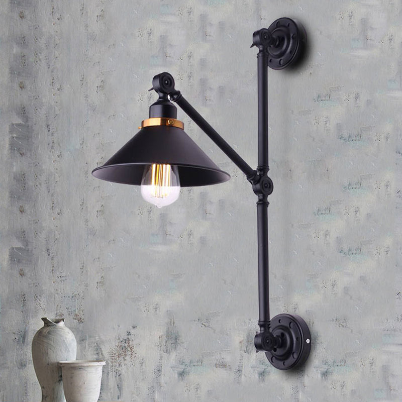 Barn Shade Corridor Wall Lamp Industrial Stylish Metal 1 Light Black Adjustable Sconce Light Fixture, 8"/10" Width Black Clearhalo 'Art deco wall lights' 'Cast Iron' 'Glass' 'Industrial wall lights' 'Industrial' 'Middle century wall lights' 'Modern' 'Rustic wall lights' 'Tiffany' 'Traditional wall lights' 'Wall Lamps & Sconces' 'Wall Lights' Lighting' 209210