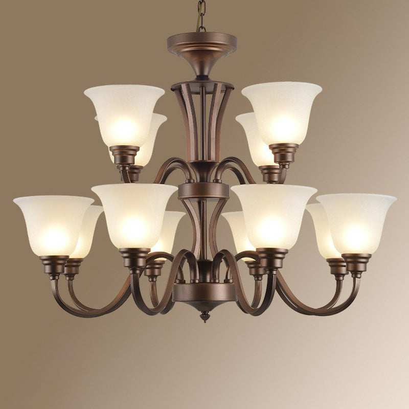 Bell Frost Glass Ceiling Lighting Traditional Living Room Chandelier Light Fixture in Brown Clearhalo 'Ceiling Lights' 'Chandeliers' Lighting' options 2092101