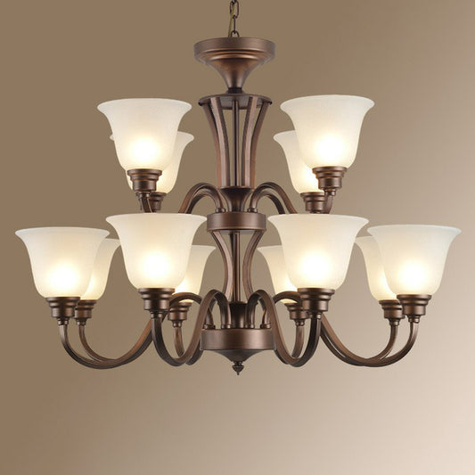 Bell Frost Glass Ceiling Lighting Traditional Living Room Chandelier Light Fixture in Brown Clearhalo 'Ceiling Lights' 'Chandeliers' Lighting' options 2092101