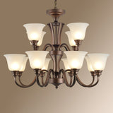 Bell Frost Glass Ceiling Lighting Traditional Living Room Chandelier Light Fixture in Brown Clearhalo 'Ceiling Lights' 'Chandeliers' Lighting' options 2092101