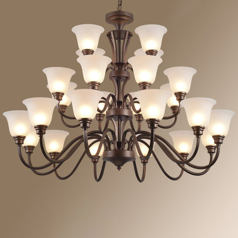 Bell Frost Glass Ceiling Lighting Traditional Living Room Chandelier Light Fixture in Brown 24 Brown Clearhalo 'Ceiling Lights' 'Chandeliers' Lighting' options 2092102_1240399d-25fe-4ef8-bdd4-0badee91bc5a