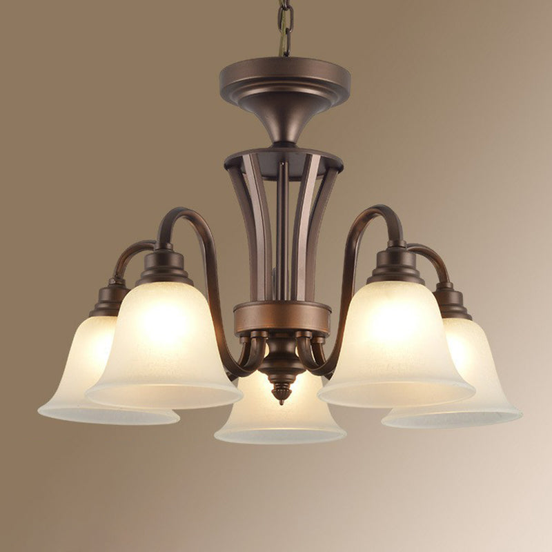 Bell Frost Glass Ceiling Lighting Traditional Living Room Chandelier Light Fixture in Brown Clearhalo 'Ceiling Lights' 'Chandeliers' Lighting' options 2092103