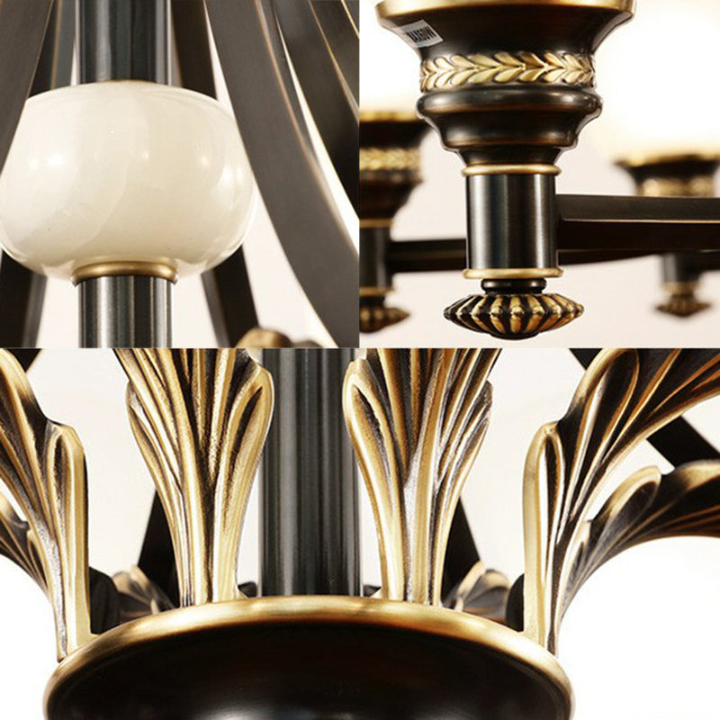 Cream Glass Flared Shade Chandelier Pendant Light Vintage Living Room Hanging Light in Black Clearhalo 'Ceiling Lights' 'Chandeliers' Lighting' options 2092106