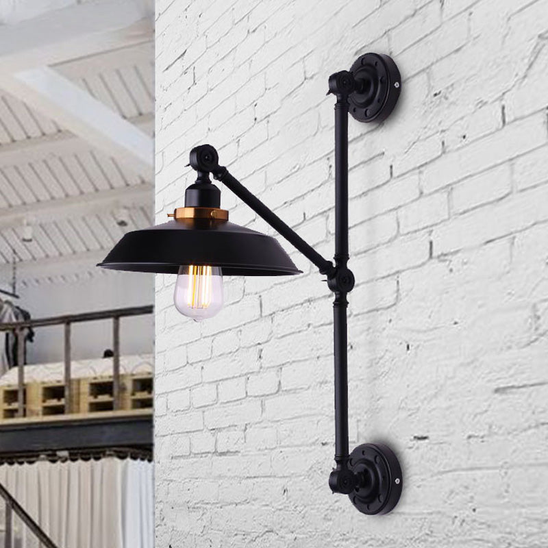 Barn Shade Corridor Wall Lamp Industrial Stylish Metal 1 Light Black Adjustable Sconce Light Fixture, 8"/10" Width Clearhalo 'Art deco wall lights' 'Cast Iron' 'Glass' 'Industrial wall lights' 'Industrial' 'Middle century wall lights' 'Modern' 'Rustic wall lights' 'Tiffany' 'Traditional wall lights' 'Wall Lamps & Sconces' 'Wall Lights' Lighting' 209211