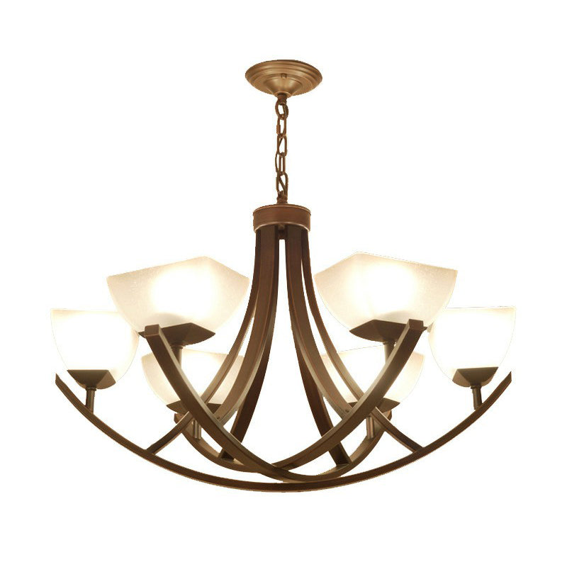 Bowl Shade Frost Glass Suspension Light Rustic Living Room Chandelier Light in Copper Clearhalo 'Ceiling Lights' 'Chandeliers' Lighting' options 2092127