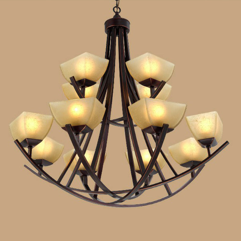 Bowl Shade Frost Glass Suspension Light Rustic Living Room Chandelier Light in Copper Clearhalo 'Ceiling Lights' 'Chandeliers' Lighting' options 2092129