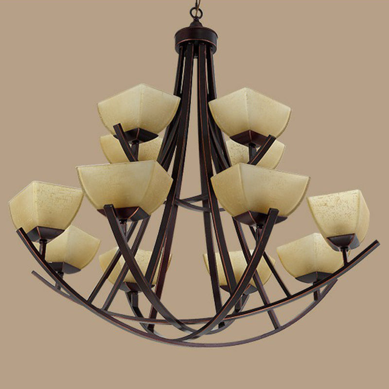 Bowl Shade Frost Glass Suspension Light Rustic Living Room Chandelier Light in Copper Clearhalo 'Ceiling Lights' 'Chandeliers' Lighting' options 2092130