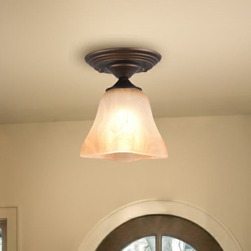 Amber Glass Bell Ceiling Light Classic Single Living Room Semi Flush Light Fixture Amber Clearhalo 'Ceiling Lights' 'Close To Ceiling Lights' 'Close to ceiling' 'Semi-flushmount' Lighting' 2092131