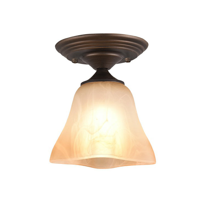 Amber Glass Bell Ceiling Light Classic Single Living Room Semi Flush Light Fixture Clearhalo 'Ceiling Lights' 'Close To Ceiling Lights' 'Close to ceiling' 'Semi-flushmount' Lighting' 2092133