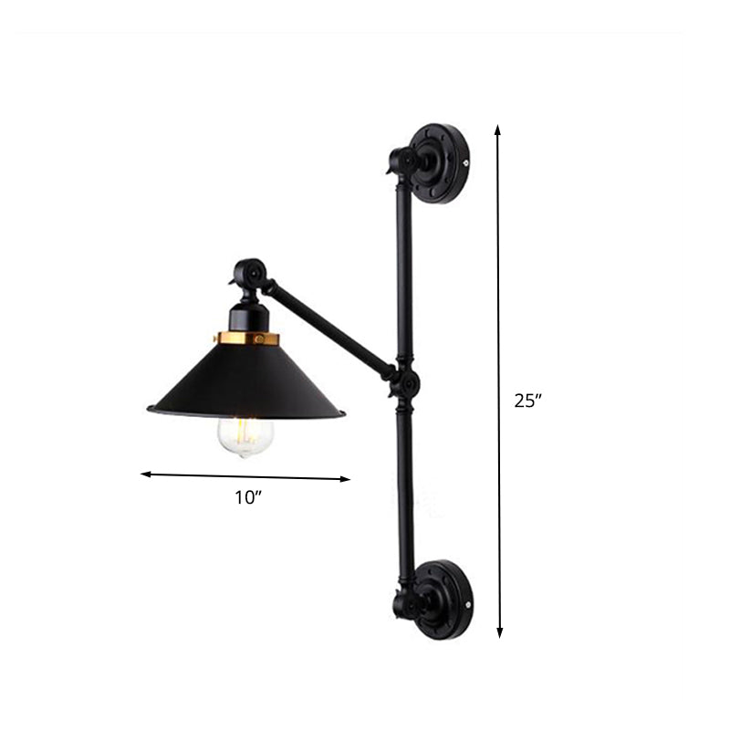 Barn Shade Corridor Wall Lamp Industrial Stylish Metal 1 Light Black Adjustable Sconce Light Fixture, 8"/10" Width Clearhalo 'Art deco wall lights' 'Cast Iron' 'Glass' 'Industrial wall lights' 'Industrial' 'Middle century wall lights' 'Modern' 'Rustic wall lights' 'Tiffany' 'Traditional wall lights' 'Wall Lamps & Sconces' 'Wall Lights' Lighting' 209214