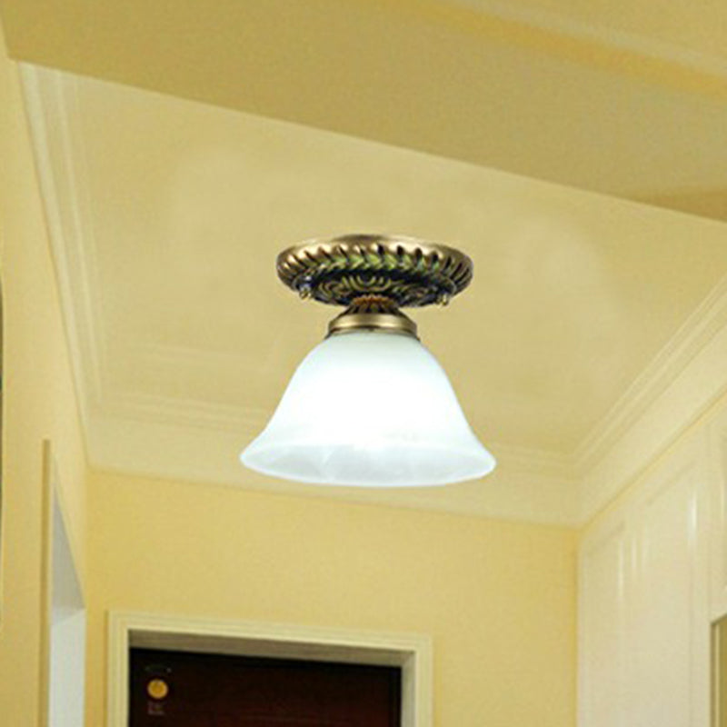 Single Frost Glass Semi Flush Mount Vintage Bronze Bell Corridor Ceiling Mounted Light Bronze D Clearhalo 'Ceiling Lights' 'Close To Ceiling Lights' 'Close to ceiling' 'Glass shade' 'Glass' 'Semi-flushmount' Lighting' 2092149