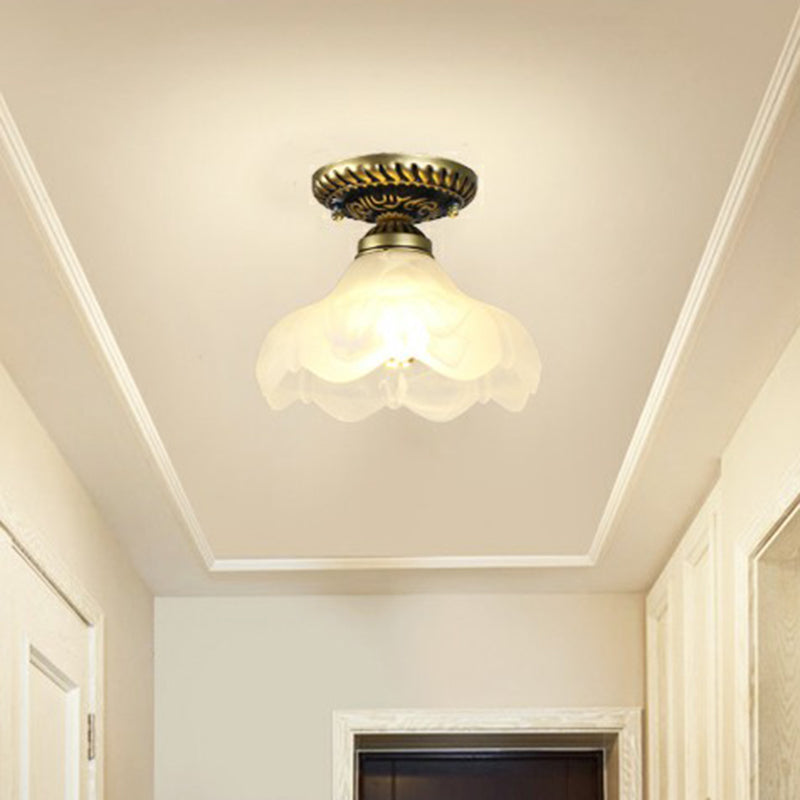 Single Frost Glass Semi Flush Mount Vintage Bronze Bell Corridor Ceiling Mounted Light Bronze C Clearhalo 'Ceiling Lights' 'Close To Ceiling Lights' 'Close to ceiling' 'Glass shade' 'Glass' 'Semi-flushmount' Lighting' 2092151