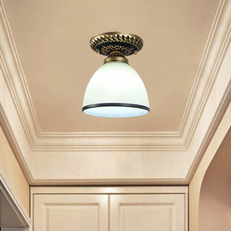 Single Frost Glass Semi Flush Mount Vintage Bronze Bell Corridor Ceiling Mounted Light Bronze B Clearhalo 'Ceiling Lights' 'Close To Ceiling Lights' 'Close to ceiling' 'Glass shade' 'Glass' 'Semi-flushmount' Lighting' 2092154