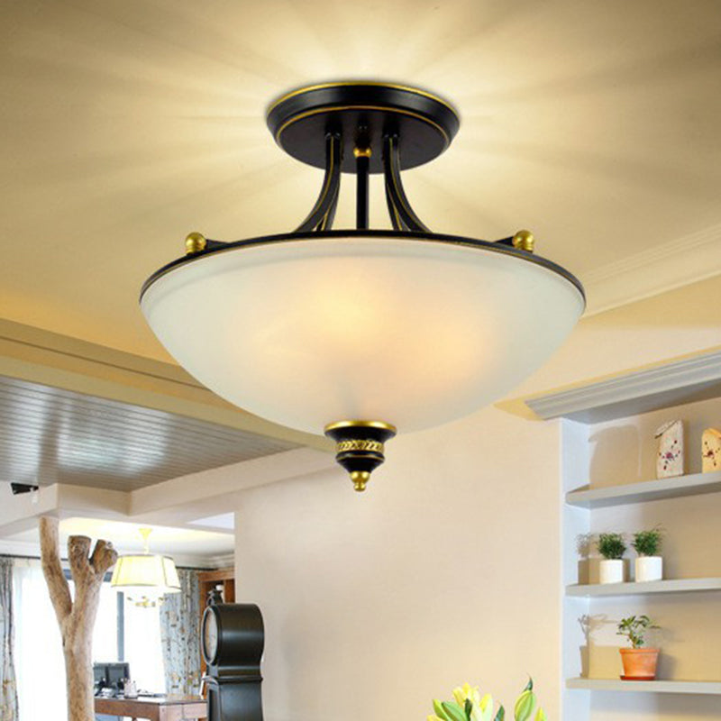 Classic Bowl Shaped Semi Flush 4 Heads Frost Glass Semi Flush Light Fixture for Dining Room Black Clearhalo 'Ceiling Lights' 'Close To Ceiling Lights' 'Lighting' 2092170_f4aa00a0-9cee-4385-866c-76151cf3adc2