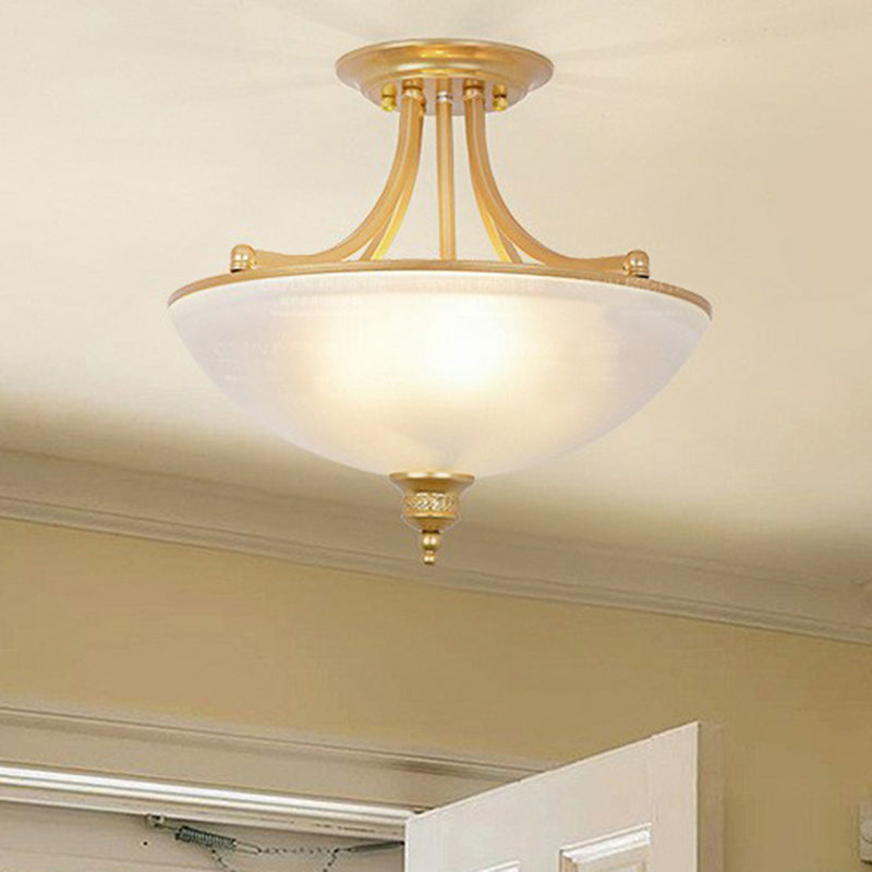 Classic Bowl Shaped Semi Flush 4 Heads Frost Glass Semi Flush Light Fixture for Dining Room Gold Clearhalo 'Ceiling Lights' 'Close To Ceiling Lights' 'Lighting' 2092174_b4149e0e-6988-4666-8220-b9dd0b26edf8