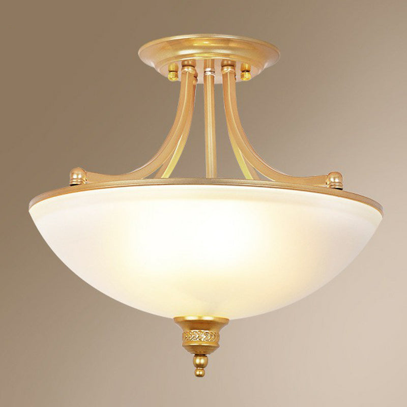 Classic Bowl Shaped Semi Flush 4 Heads Frost Glass Semi Flush Light Fixture for Dining Room Clearhalo 'Ceiling Lights' 'Close To Ceiling Lights' 'Lighting' 2092175