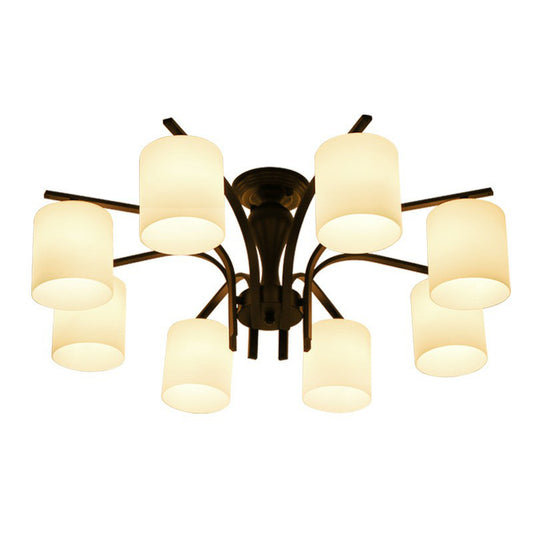 Cylinder Shaped Opal Glass Semi Flush Mount Classic Living Room Close To Ceiling Chandelier in Black Clearhalo 'Ceiling Lights' 'Close To Ceiling Lights' 'Close to ceiling' 'Semi-flushmount' Lighting' 2092206